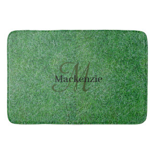 Tapis De Bain Nom personnalisé Monogramme Zen Green Grass Pelous