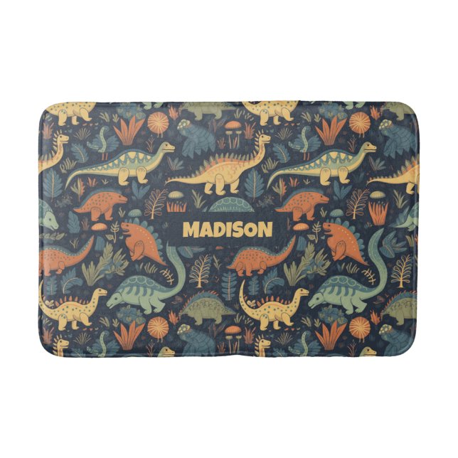 Tapis De Bain Nom personnalisé Motif Dinosaur (Devant)