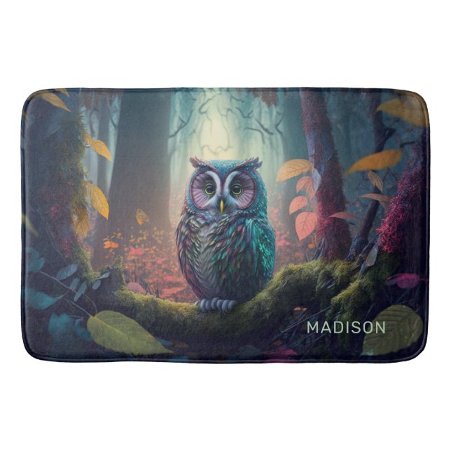 Tapis De Bain Nom personnalisé Owl Forest (Devant)