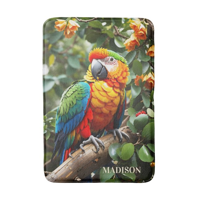 Tapis De Bain Nom personnalisé Perroquet coloré (Devant (Vertical))