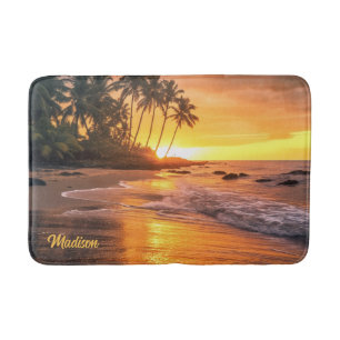 Tapis De Bain Nom personnalisé Tropical Beach Sunset