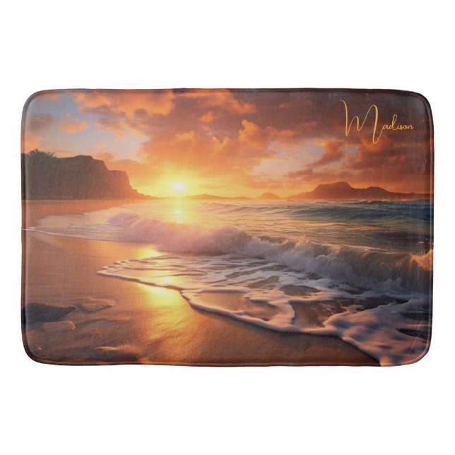Tapis De Bain Nom personnalisé Tropical Beach Sunset (Devant)