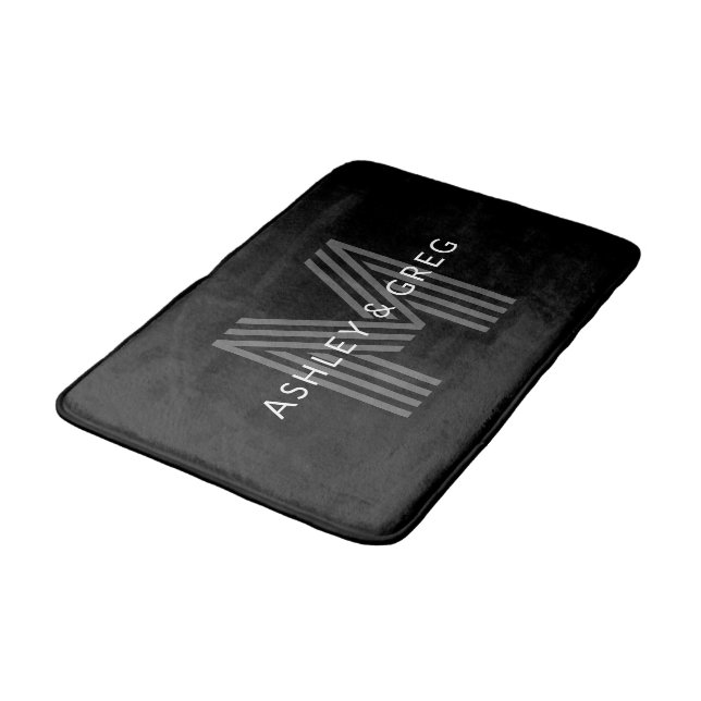 Tapis De Bain Nom rétro moderne / monogramme modifiable noir et  (Angle)