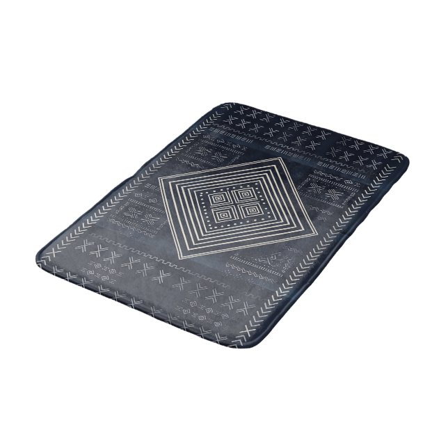 Tapis De Bain Nomade de minuit Diamant - Art Mudcloth Indigo (Angle)