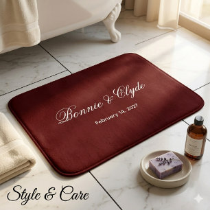 Tapis De Bain Noms personnalisés élégants et date Stylé Marron