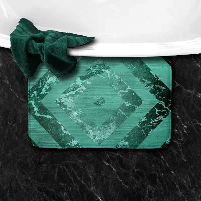Tapis De Bain Nordic Molten Jade | Vert géométrique Abstrait (Créateur téléchargé)
