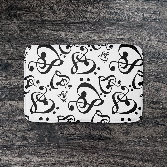 Tapis De Bain Note Musique Noir Et Blanc Motif Clef Hearts (Créateur téléchargé)