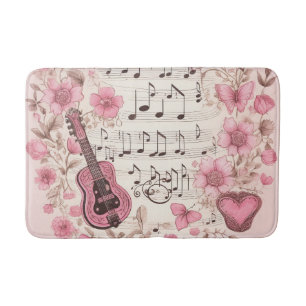 Tapis De Bain Notes de musique et Fleurs style rétro