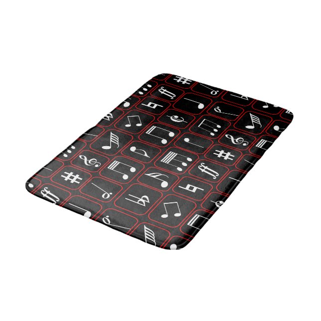 Tapis De Bain Notes de musique géométrique rouge noir et blanc (Angle)