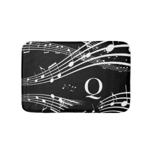Tapis De Bain Notes de musique moderne Monogramme noir Mat de ba