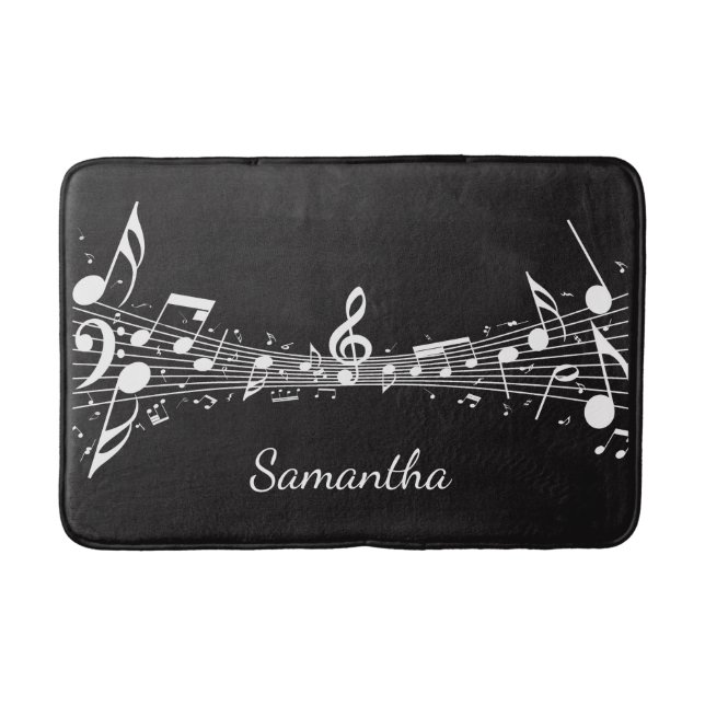 Tapis De Bain Notes musicales blanches Design Bath Mat (Devant)