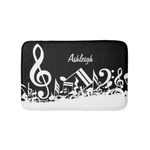 Tapis De Bain Notes musicales brouillées blanches personnalisé