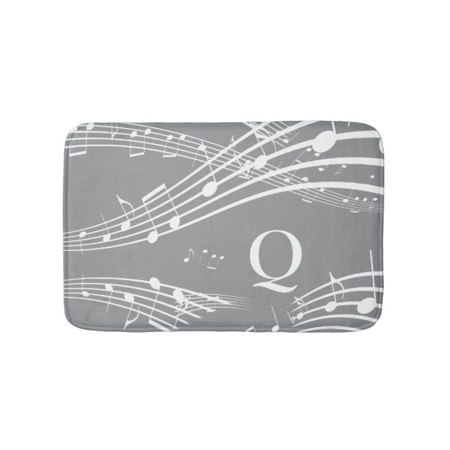 Tapis De Bain Notes musicales gris moderne Monogramme Mat de bai (Devant)