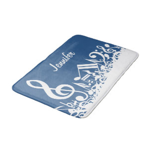 Tapis De Bain Notes musicales mélangées en blanc et un grand cer
