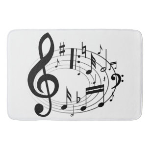 Tapis De Bain Notes musicales noires en forme ovale