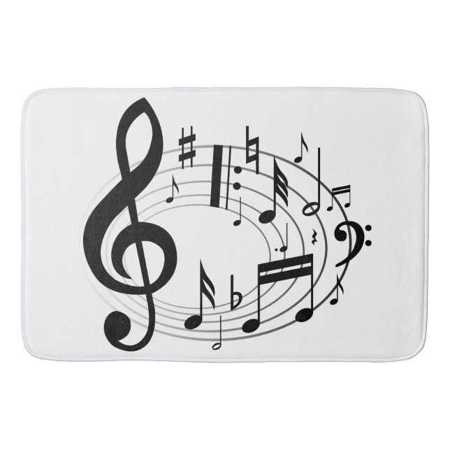Tapis De Bain Notes musicales noires en forme ovale (Devant)