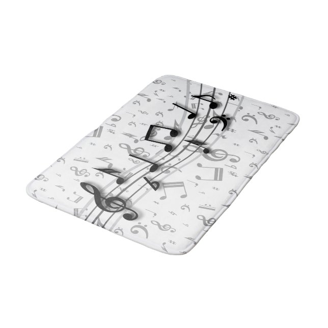 Tapis De Bain Notes musicales noires et grises (Angle)