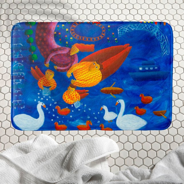 Tapis De Bain Nourrir Les Canards Peinture Acrylique Art (Créateur téléchargé)