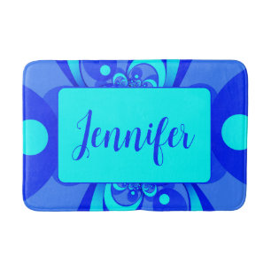 Tapis De Bain Nuances de bleu Art fractal abstrait moderne Nom