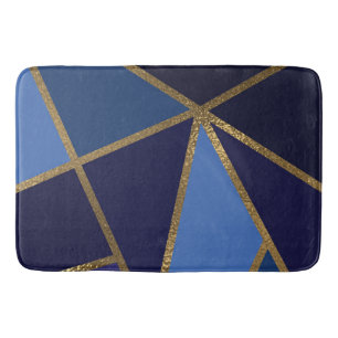 Tapis De Bain Nuances de bleu et bronze doré Géométrique Chic Ba