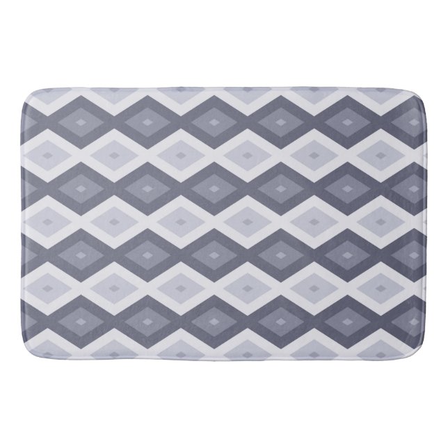 Tapis De Bain Nuances de bleu gris motif diamant (Devant)