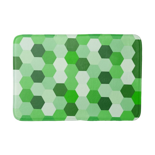 Tapis De Bain Nuances de vert blanc Hexagon géométrique (Devant)