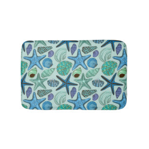 Tapis De Bain Nuances des coquillages et du motif bleus