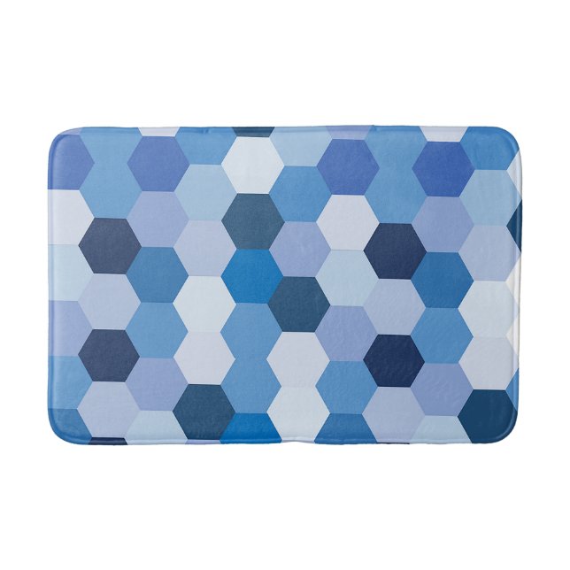 Tapis De Bain Nuances Modernes de Bleus Blancs Géométrique Hexag (Devant)