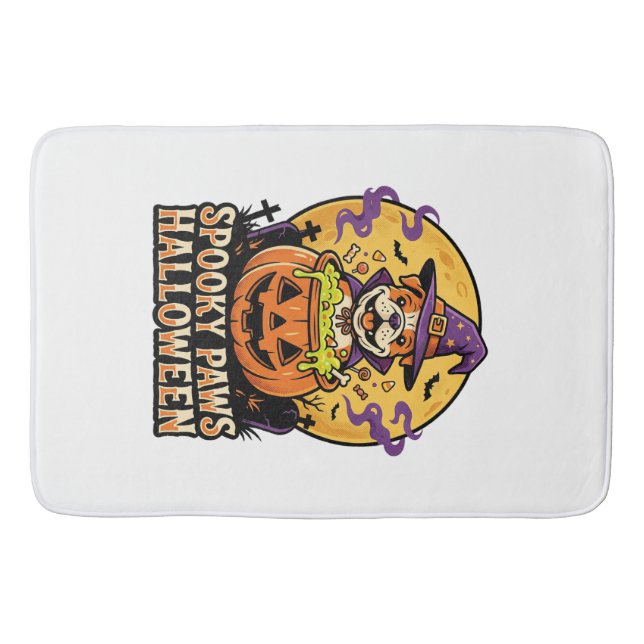 Tapis De Bain Nuit de citrouille bouledogue Halloween (Devant)