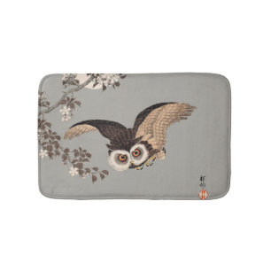 Tapis De Bain Nuit Japonaise Chouette Lune Bois Coupe Flying Nig