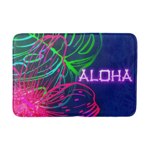 Tapis De Bain Nuit Tropicale Électrique Luau Néon Aloha