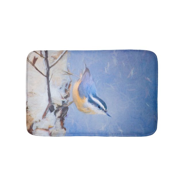 Tapis De Bain Nuthatch à poitrine rouge Peinture d'art original  (Devant)