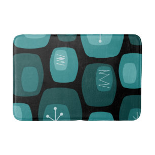 Tapis De Bain Oblongs modernes du milieu du siècle Noir Turquois