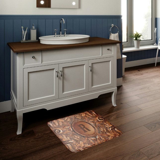 Tapis De Bain Occidental Outils en cuir Impression personnalisée (Western Tooled Leather Collection 
Custom Initial Bath Mat)
