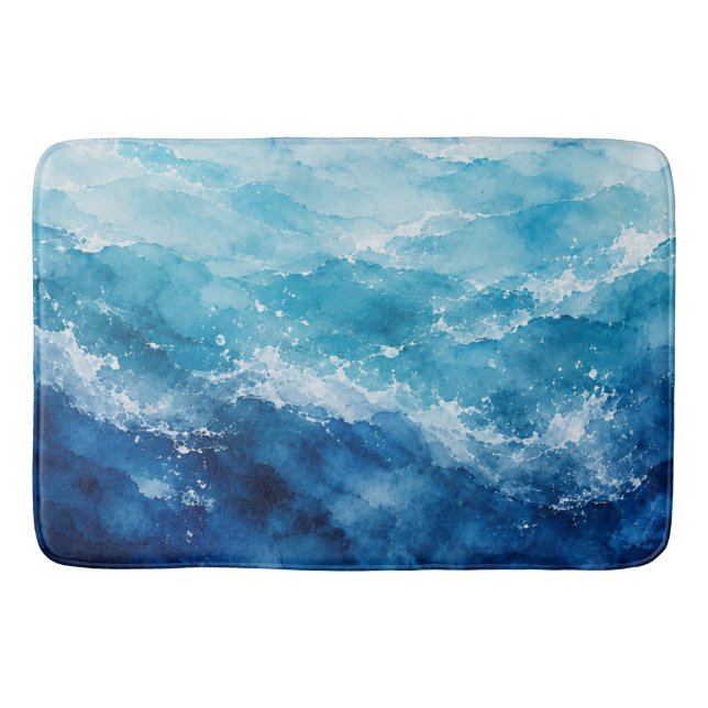Tapis De Bain Océan bleu aquarelle abstrait (Devant)