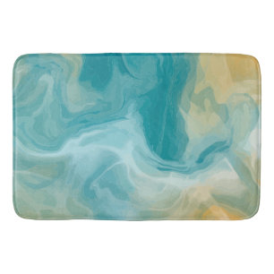 Tapis De Bain Ocean Blue Waves et Sandy Brown Fluid Art