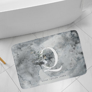Tapis De Bain Océan élégant   Monogramme de baleine d'aquarelle