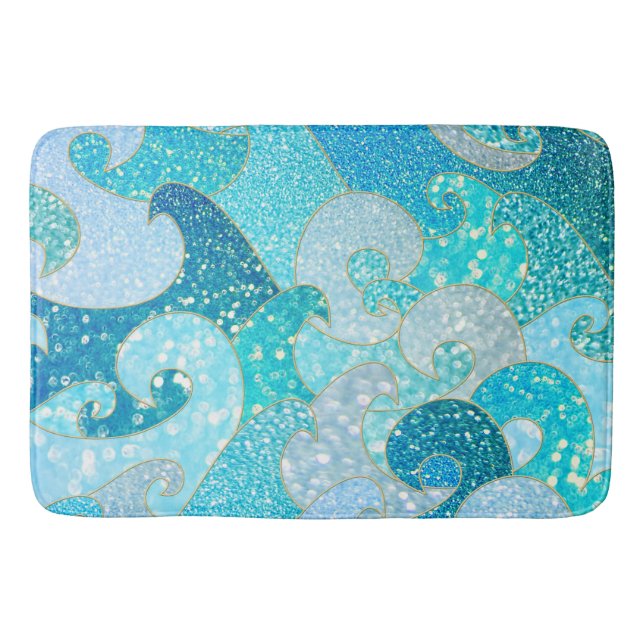 Tapis De Bain Océan turquoise d'or de sirène de Faux de Mer (Devant)