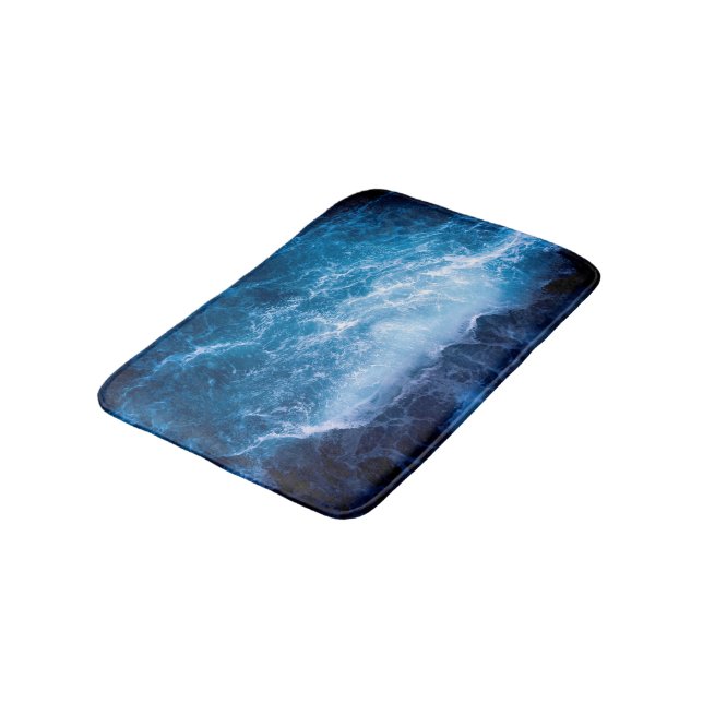 Tapis De Bain Océan - Vagues bleu foncé (Angle)