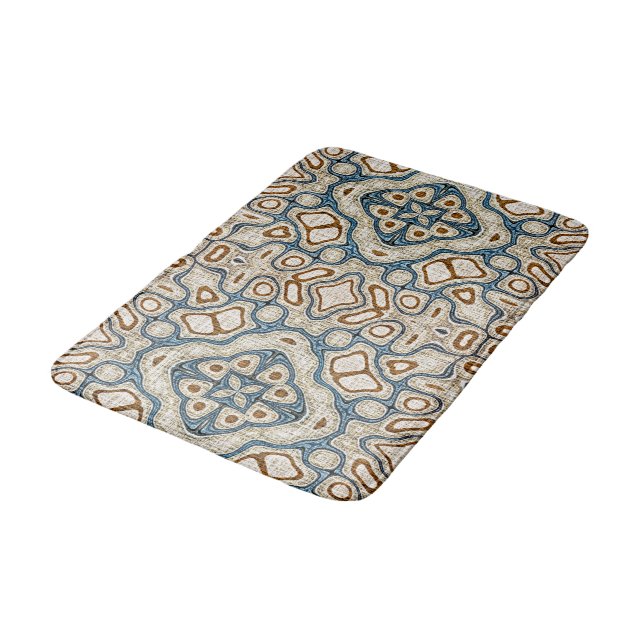 Tapis De Bain Ochre Brown Turquoise Blue Tribal Art (Angle)