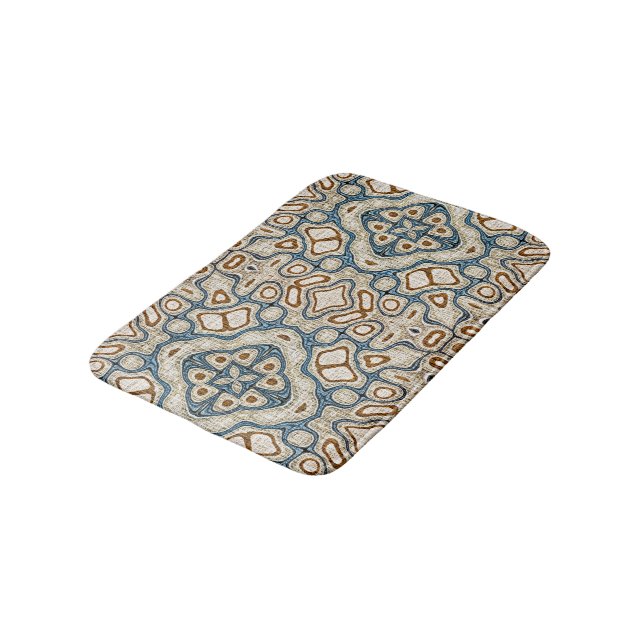 Tapis De Bain Ochre Brown Turquoise Blue Tribal Art (Angle)