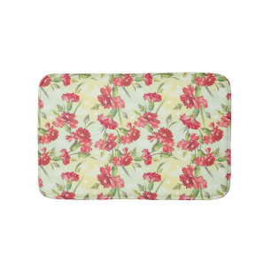 Tapis De Bain Oeillets rouges sur le vert avec des papillons
