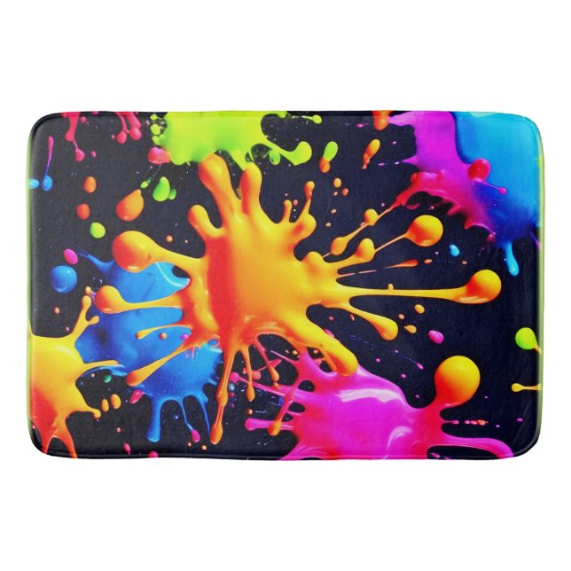 Tapis De Bain Oeuvre Abstraite de peinture à néon (Devant)