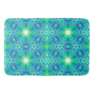 Tapis De Bain Oeuvre artistique chic Mandala en couleurs Aqua