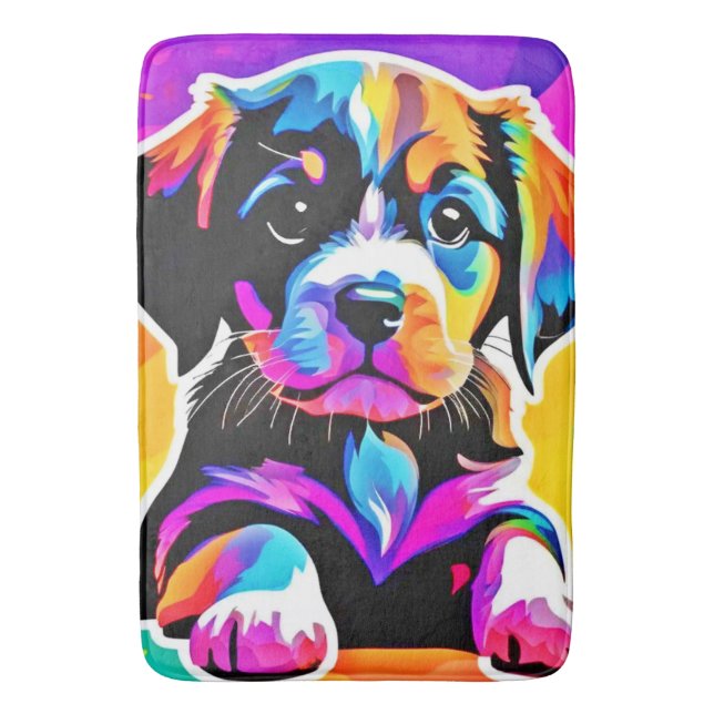 Tapis De Bain Œuvre d'art vibrante de chiot (devant Vertical)