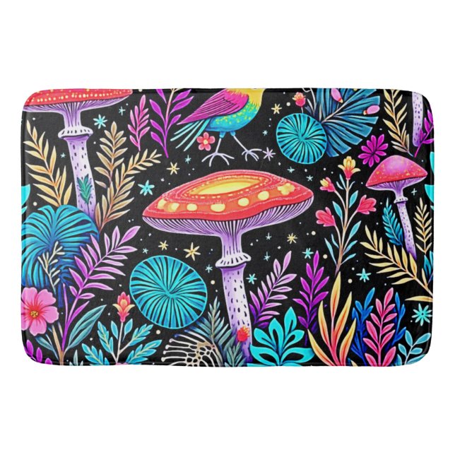 Tapis De Bain Oeuvre de champignons de la forêt enchantée (Devant)