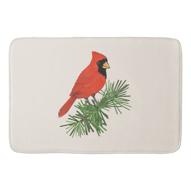 Tapis De Bain Oiseau cardinal rouge sur pin (Devant)