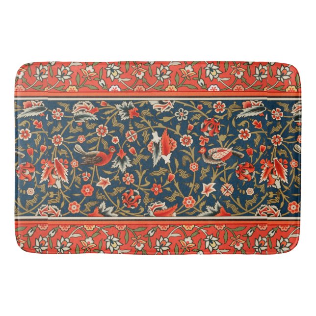 Tapis De Bain Oiseau et fleurs Perse Motif bleu rouge (Devant)