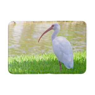 Tapis De Bain Oiseau Ibis Blanc Sur Une Jambe En Herbe Photo