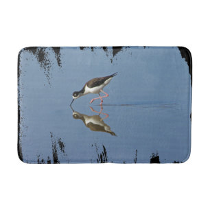Tapis De Bain Oiseau noir et blanc Photo Eau bleue Artiste